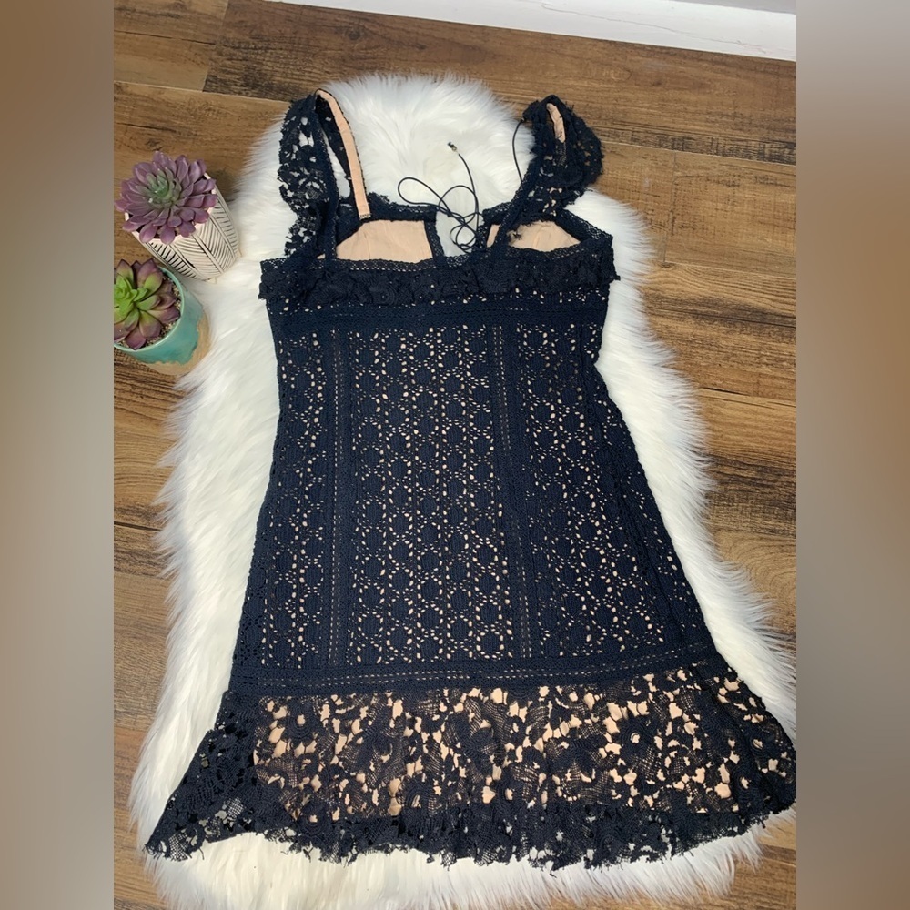 Free People Crochet My Heart Mini Dress Navy Size 6 - Picture 5 of 6